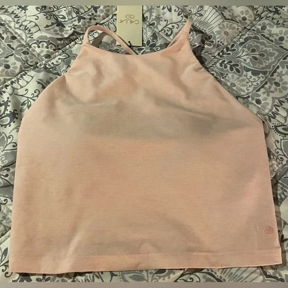 CALIA LUSTRALUX CROP LOW SUPPORT EXERCISE TOP SPORTS BRA LIGHT PINK SZ SMALL NWT - Picture 3 of 13